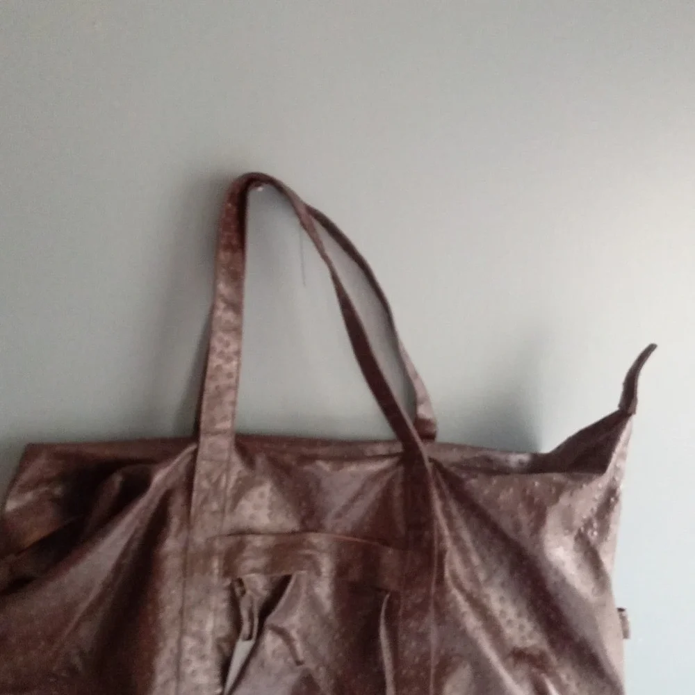 Ostrich Embossed Faux Leather Weekender Travel Duffel Bag Brown Large Overnight‎